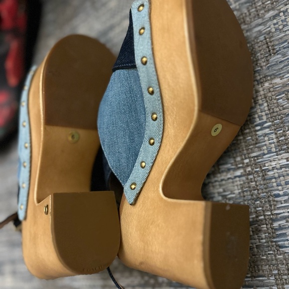 Coach wooden and denim clog wedge sandals size 6 - Picture 6 of 12